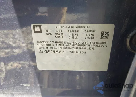 2015 Chevrolet Malibu 1Lt из США, поврежденный, VIN 1G11C5SL0FF284812